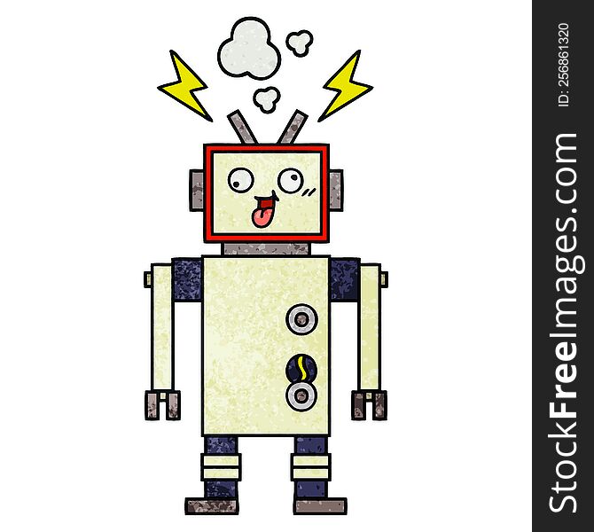 retro grunge texture cartoon crazy broken robot