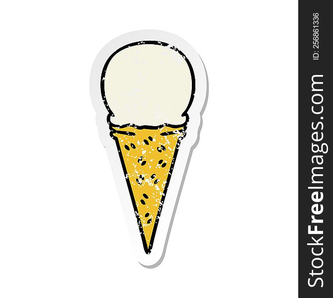 Distressed Sticker Of A Quirky Hand Drawn Cartoon Vanilla Ice Cream Cone