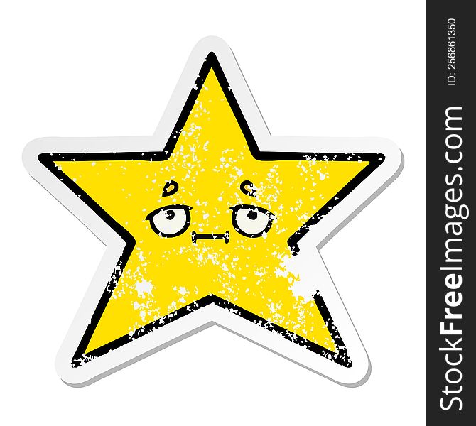 distressed sticker of a cute cartoon gold star