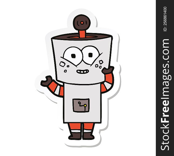 Sticker Of A Happy Cartoon Robot Waving Hello