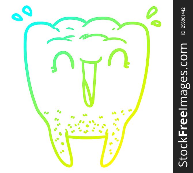 cold gradient line drawing of a cartoon happy tooth