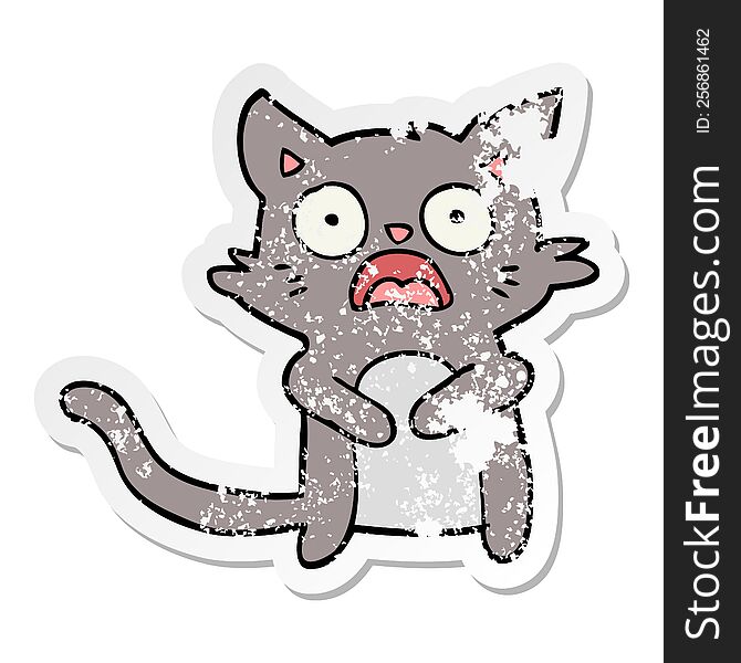 Distressed Sticker Of A Cartoon Horrified Cat
