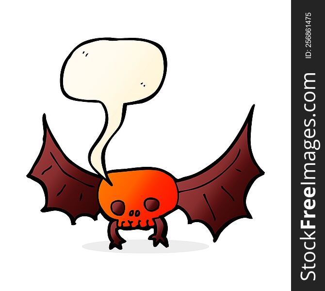 Cartoon Spooky Skull Bat With Speech Bubble