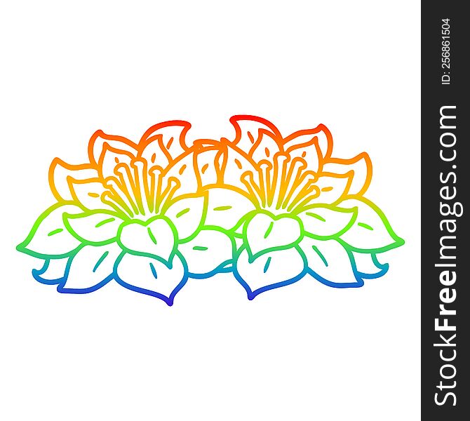 rainbow gradient line drawing of a cartoon flowers