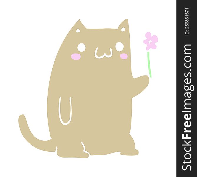 cute flat color style cartoon cat with flower