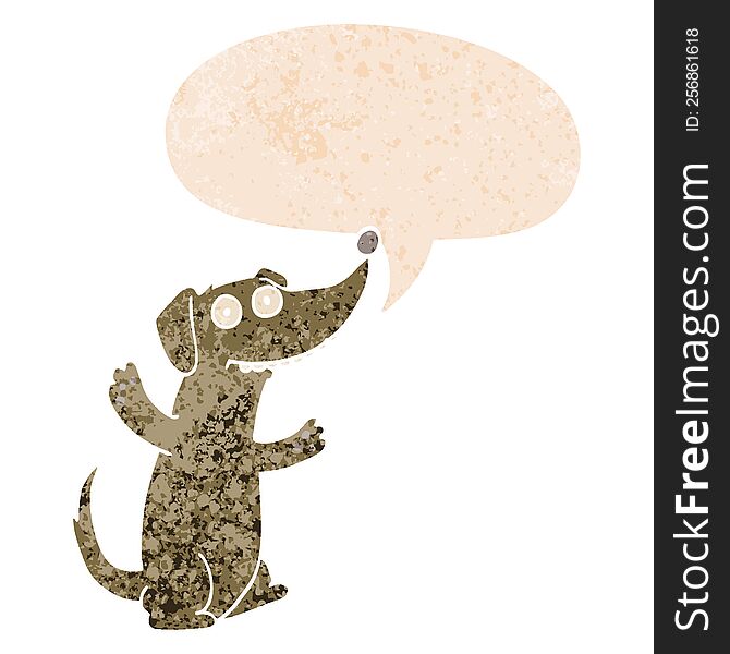 Cartoon Dog And Speech Bubble In Retro Textured Style