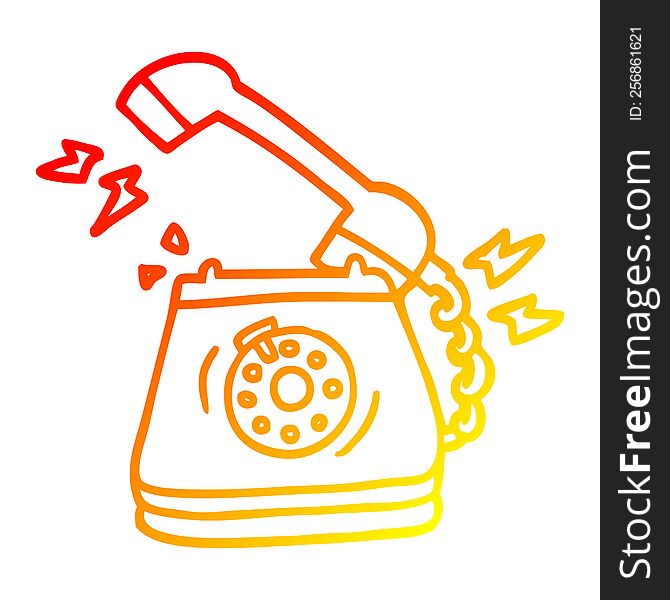 warm gradient line drawing of a cartoon old rotary dial telephone