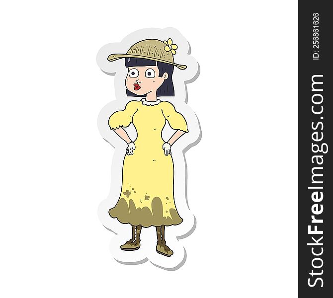 sticker of a cartoon woman in muddy dress