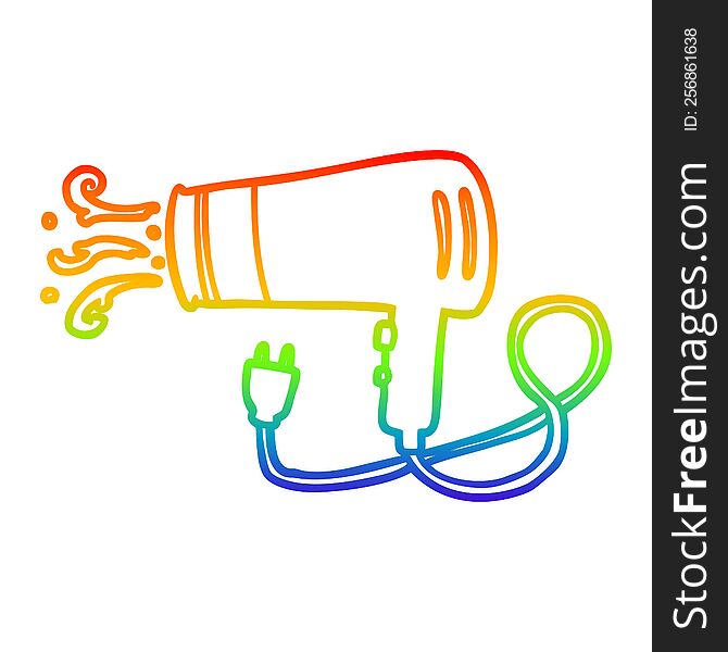 rainbow gradient line drawing of a electric hairdryer