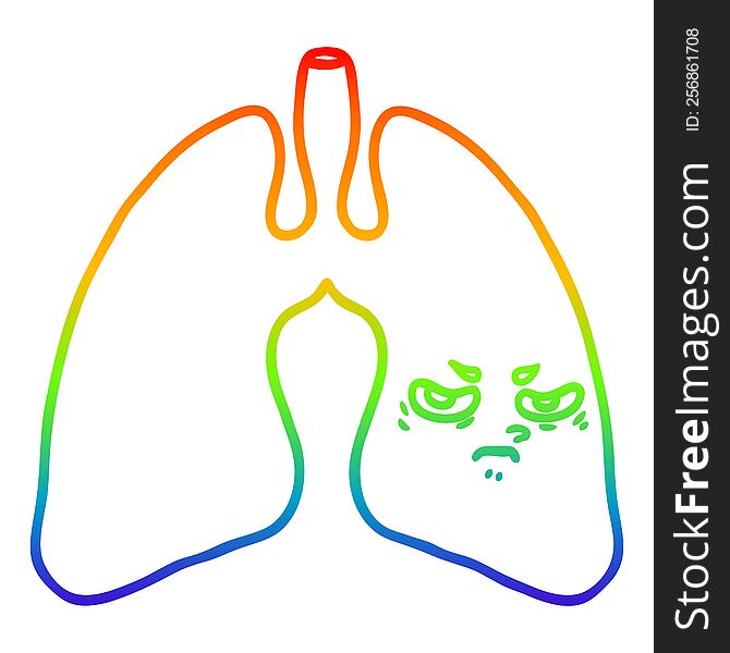 rainbow gradient line drawing of a cartoon lungs