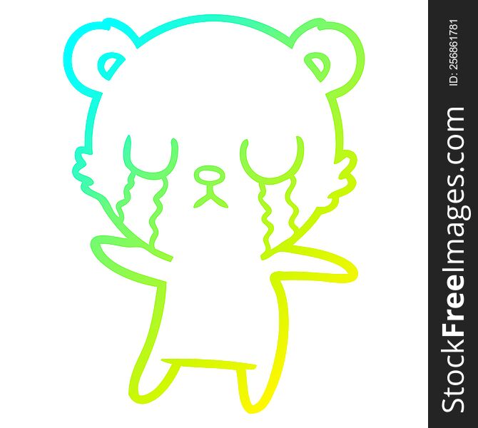 Cold Gradient Line Drawing Crying Polar Bear Cartoon