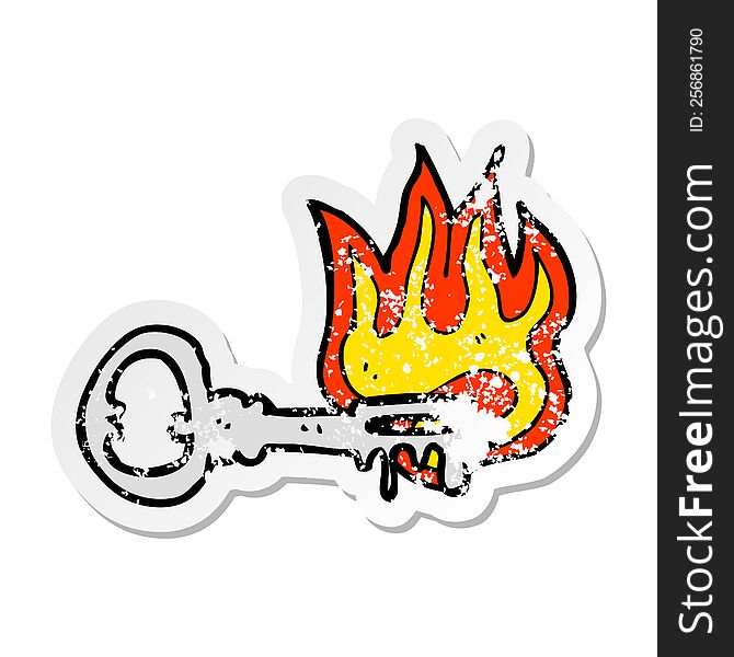 Retro Distressed Sticker Of A Cartoon Flaming Key