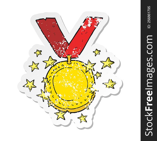 retro distressed sticker of a cartoon sparkling gold medal