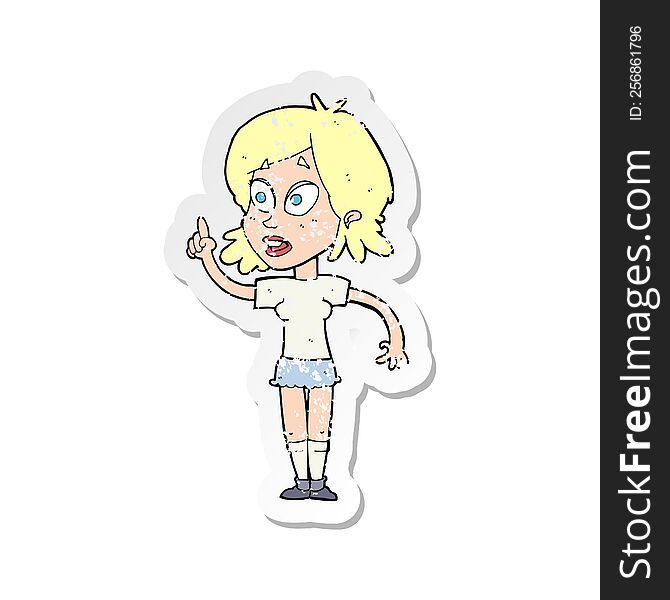 Retro Distressed Sticker Of A Cartoon Woman Asking Question