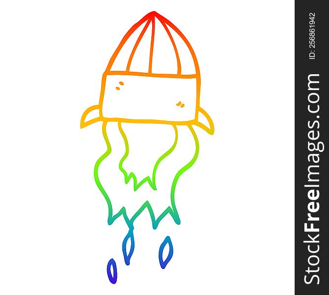 Rainbow Gradient Line Drawing Cartoon Rocket Launch