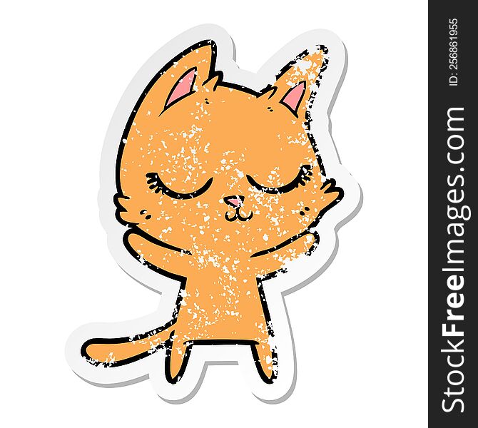 Distressed Sticker Of A Calm Cartoon Cat