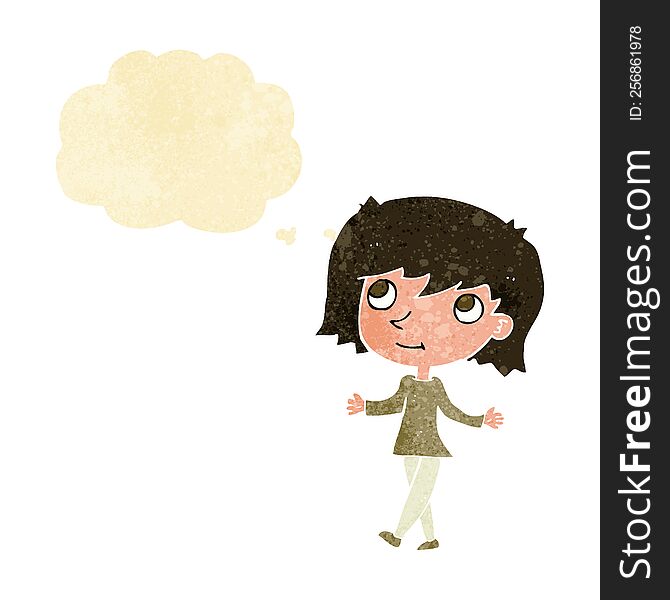 Cartoon Girl With No Worries With Thought Bubble