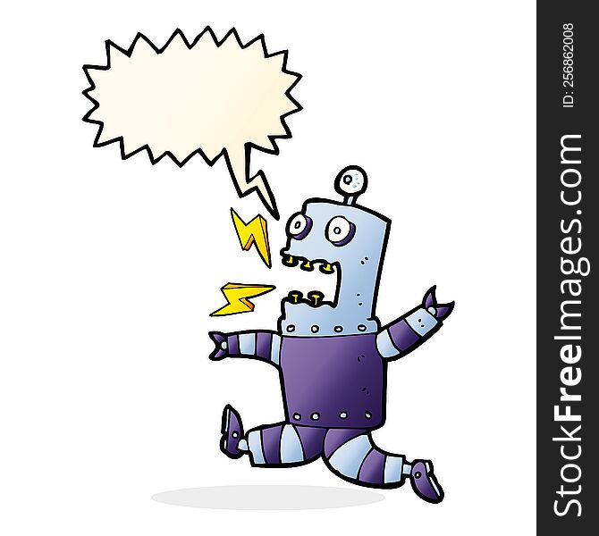 Cartoon Terrified Robot With Speech Bubble