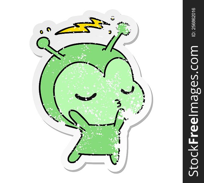 Distressed Sticker Cartoon Of A Cute Kawaii Alien