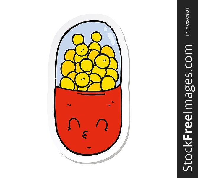 sticker of a cartoon pill