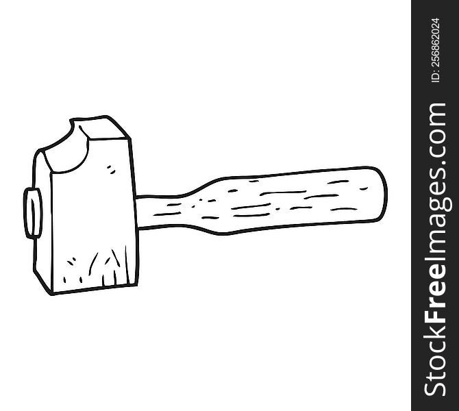 freehand drawn black and white cartoon mallet