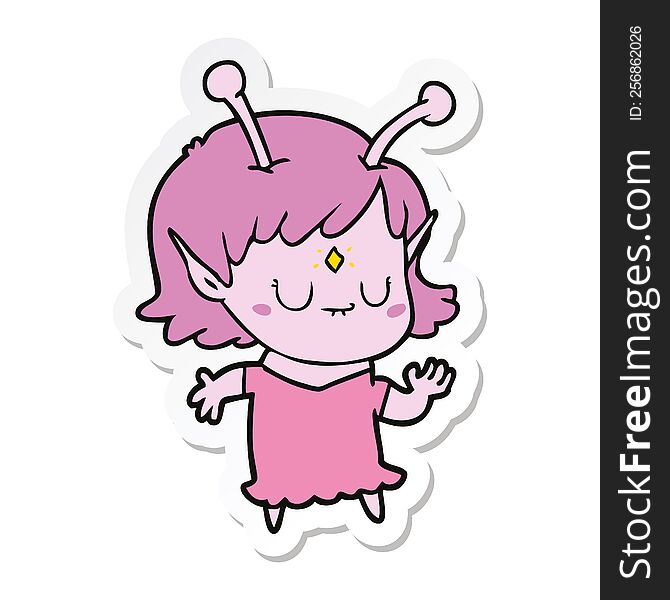 sticker of a cartoon alien girl dancing