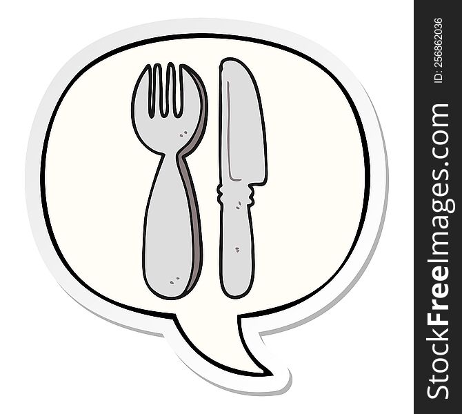 cartoon knife and fork with speech bubble sticker