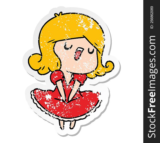 Distressed Sticker Cartoon Of A Cute Singing Kawaii Girl