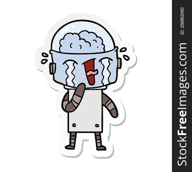 Sticker Of A Cartoon Crying Robot