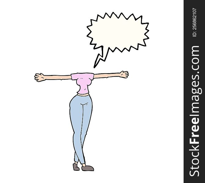 freehand drawn speech bubble cartoon female body with wide arms