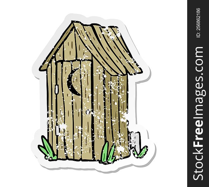 distressed sticker of a cartoon outdoor toilet