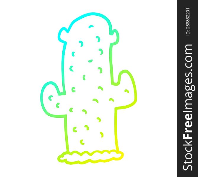 cold gradient line drawing of a cartoon cactus