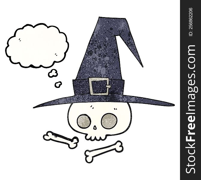 Thought Bubble Textured Cartoon Witch Hat With Skull