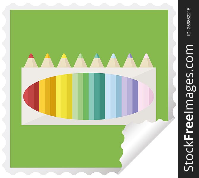 pack of coloring pencils graphic square sticker stamp. pack of coloring pencils graphic square sticker stamp