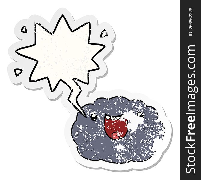 Cartoon Happy Cloud And Speech Bubble Distressed Sticker