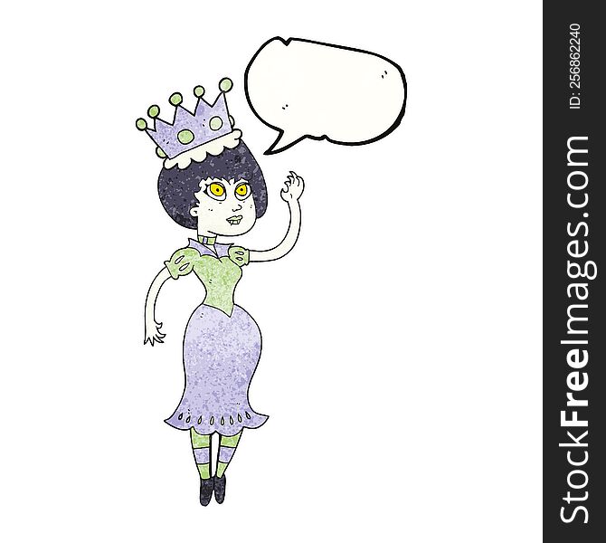 freehand speech bubble textured cartoon vampire queen waving