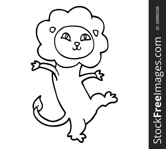 line drawing cartoon happy lion