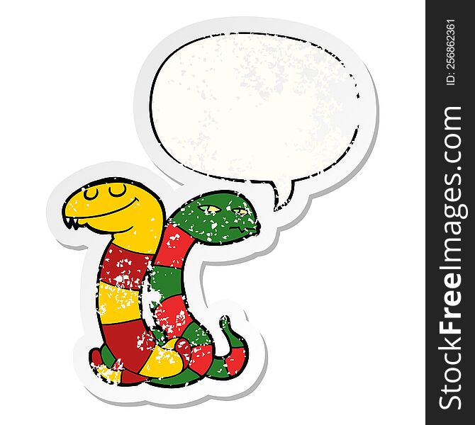 Cartoon Snakes And Speech Bubble Distressed Sticker