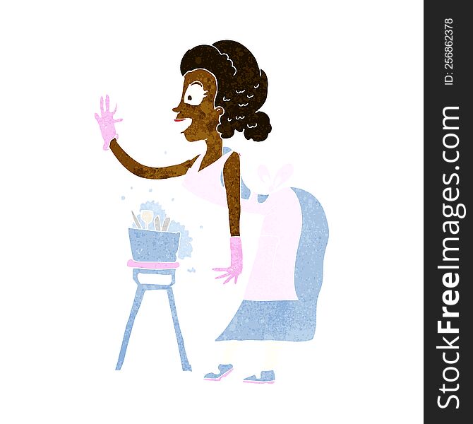 cartoon housewife washing up