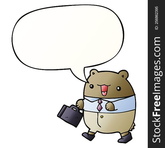 cute cartoon business bear with speech bubble in smooth gradient style