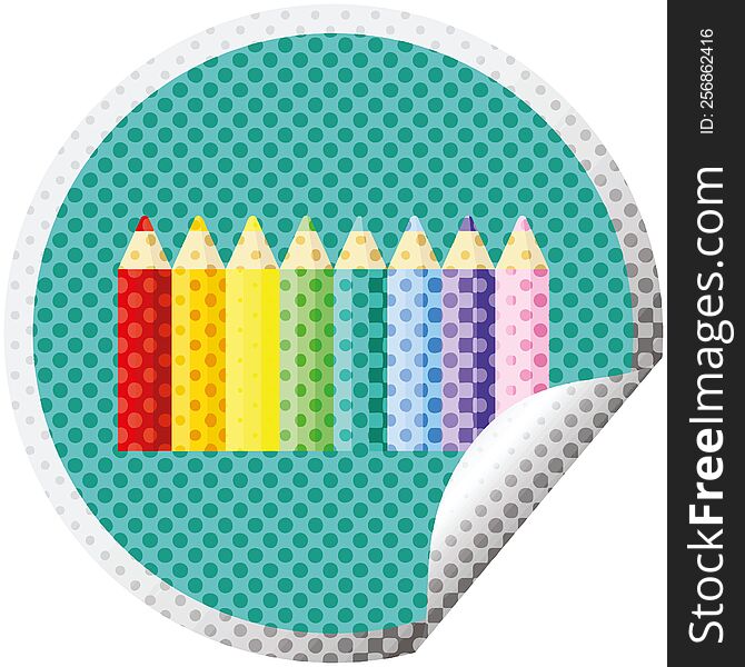 color pencils graphic vector illustration circular sticker. color pencils graphic vector illustration circular sticker