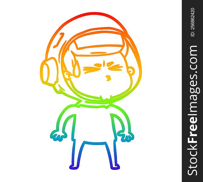 rainbow gradient line drawing of a cartoon stressed astronaut