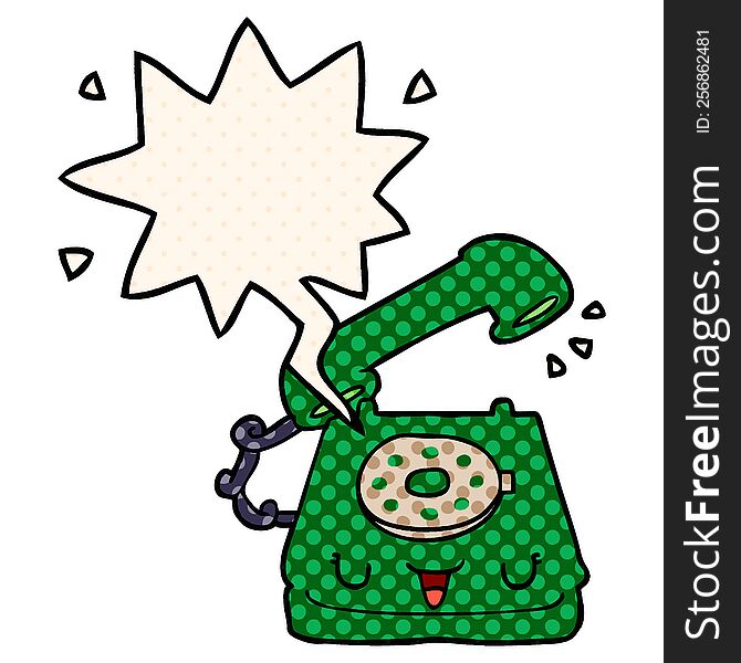 cute cartoon telephone with speech bubble in comic book style