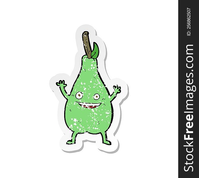 Retro Distressed Sticker Of A Cartoon Happy Pear