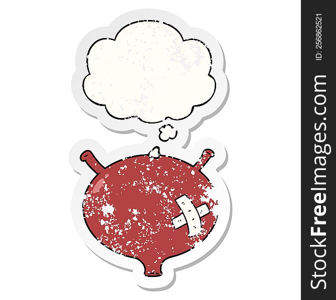 cartoon bladder with thought bubble as a distressed worn sticker