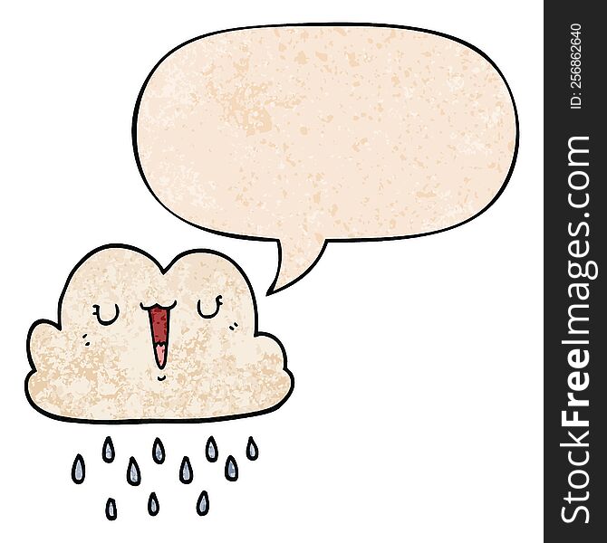 cartoon storm cloud and speech bubble in retro texture style
