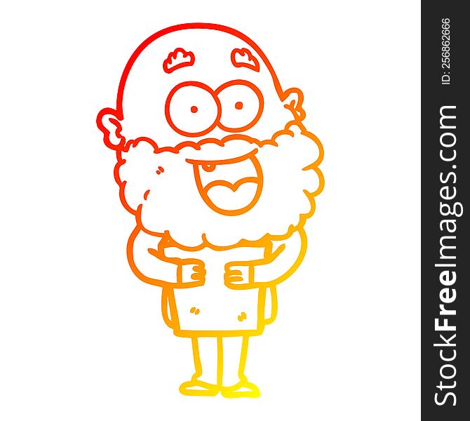 Warm Gradient Line Drawing Cartoon Crazy Happy Man With Beard And Book