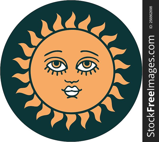 Tattoo Style Icon Of A Sun With Face