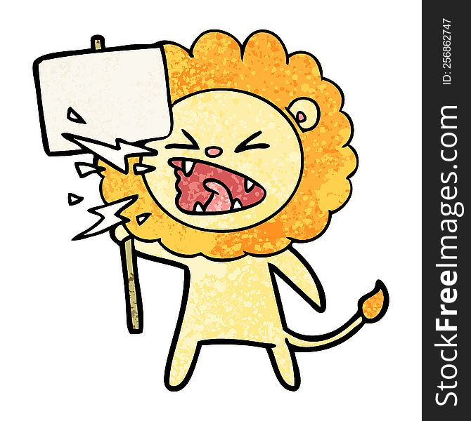 cartoon roaring lion protester. cartoon roaring lion protester