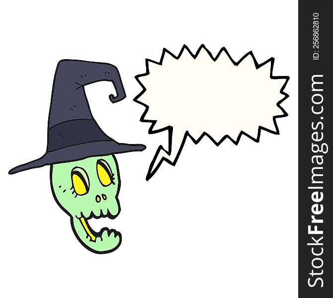 Speech Bubble Cartoon Skull Wearing Witch Hat